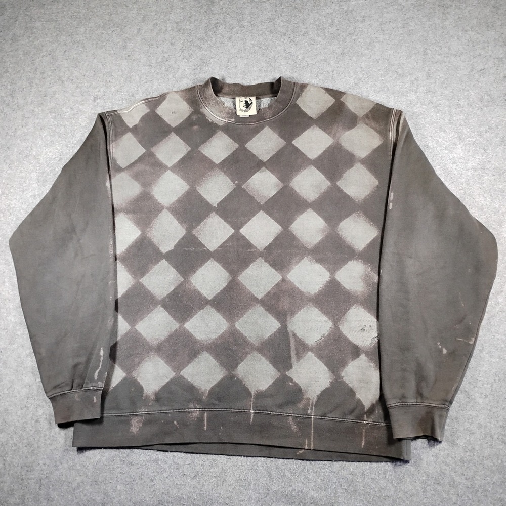 Shelbe‎ Shop Mens 2XL Faded Black Distressed Argyle Bleach Sweatshirt